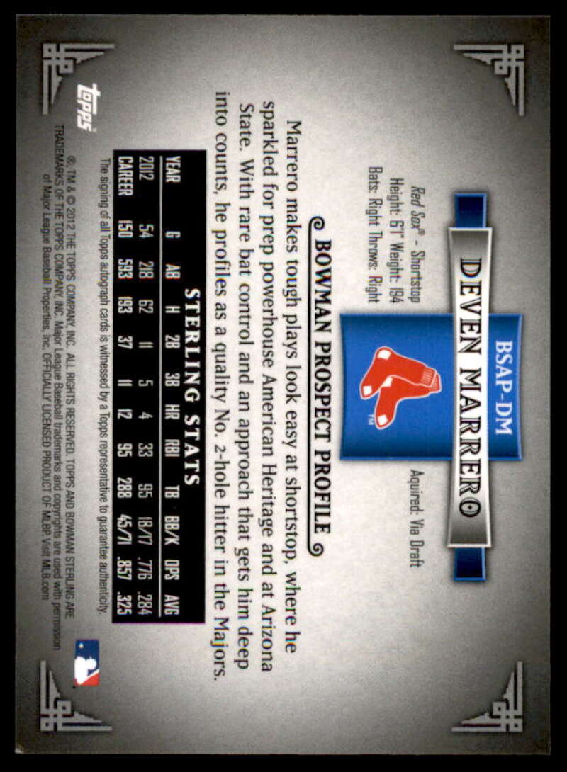 Deven Marrero Card 2012 Bowman Sterling Prospect Autographs #DM  Image 2