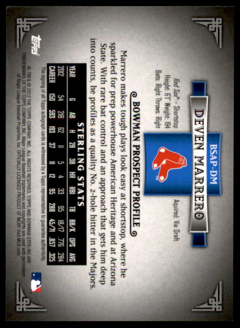 Deven Marrero Card 2012 Bowman Sterling Prospect Autographs #DM  Image 2