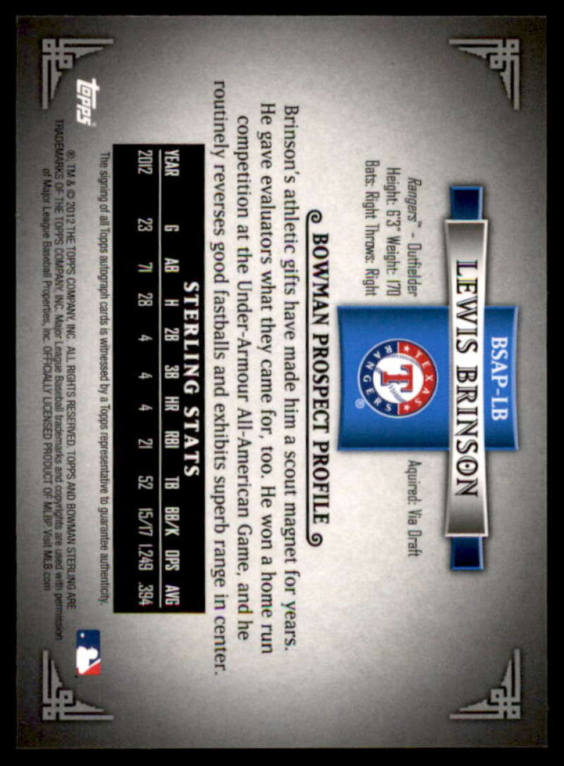 Lewis Brinson Card 2012 Bowman Sterling Prospect Autographs #LB  Image 2