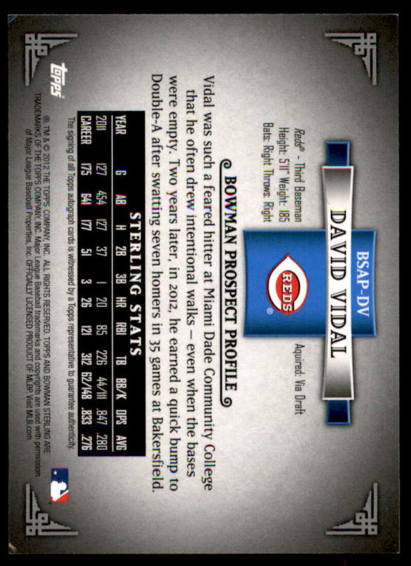 David Vidal Card 2012 Bowman Sterling Prospect Autographs #DV  Image 2
