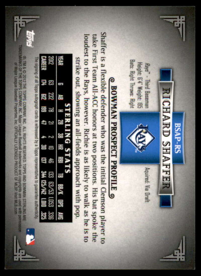 Richard Shaffer Card 2012 Bowman Sterling Prospect Autographs #RS  Image 2