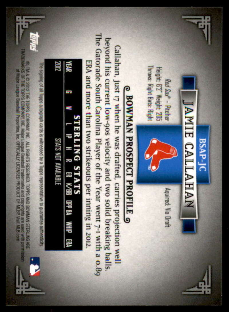 Jamie Callahan Card 2012 Bowman Sterling Prospect Autographs #JC  Image 2