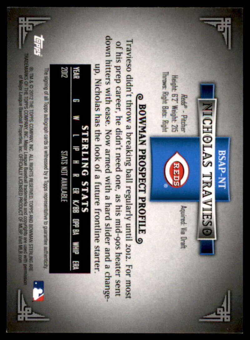 Nicholas Travieso Card 2012 Bowman Sterling Prospect Autographs #NT  Image 2