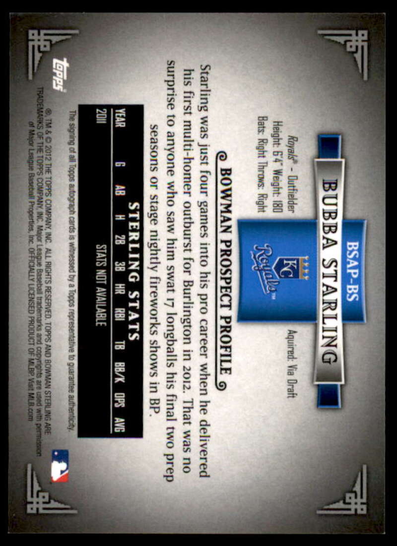 Bubba Starling Card 2012 Bowman Sterling Prospect Autographs #BS  Image 2