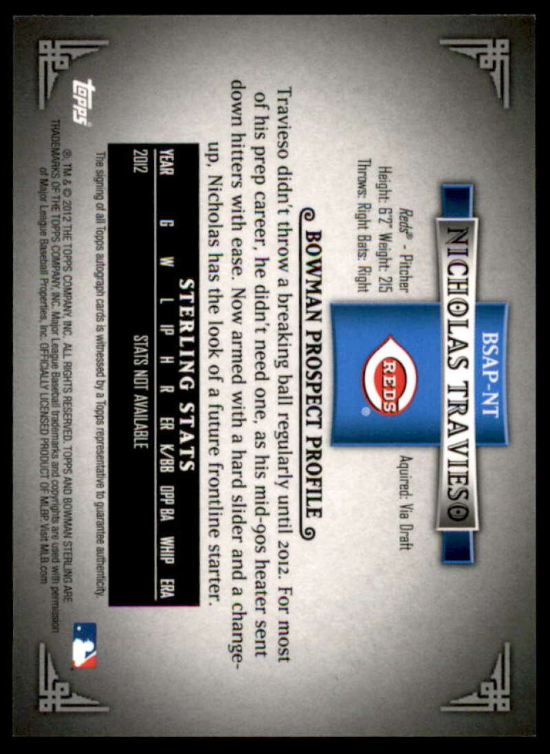Nicholas Travieso Card 2012 Bowman Sterling Prospect Autographs #NT  Image 2