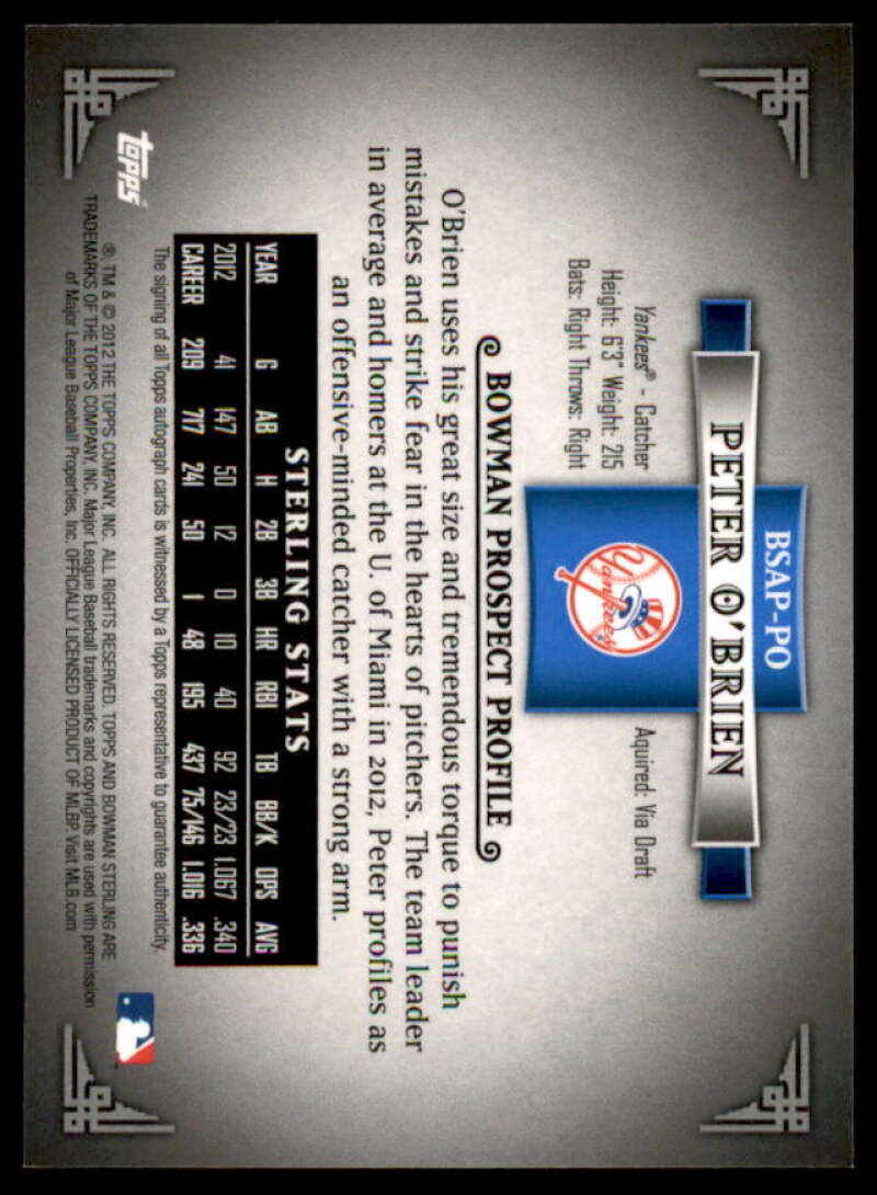Peter O'Brien Card 2012 Bowman Sterling Prospect Autographs #PO  Image 2