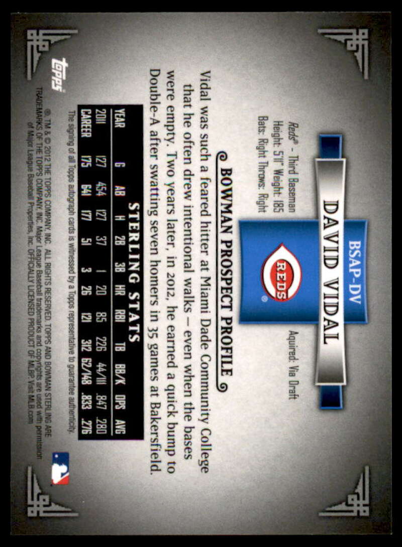 David Vidal Card 2012 Bowman Sterling Prospect Autographs #DV  Image 2