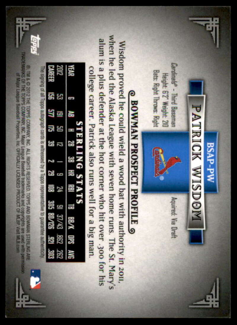 Patrick Wisdom Card 2012 Bowman Sterling Prospect Autographs #PW  Image 2