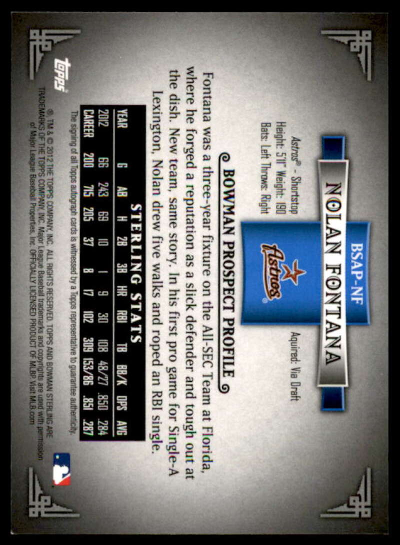 Nolan Fontana 2012 Bowman Sterling Prospect Autographs Refractors #NF  Image 2