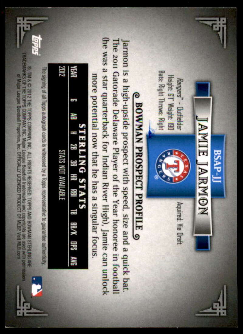 Jamie Jarmon 2012 Bowman Sterling Prospect Autographs Refractors #JJ  Image 2