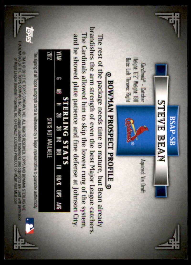 Steve Bean 2012 Bowman Sterling Prospect Autographs Refractors #SB  Image 2