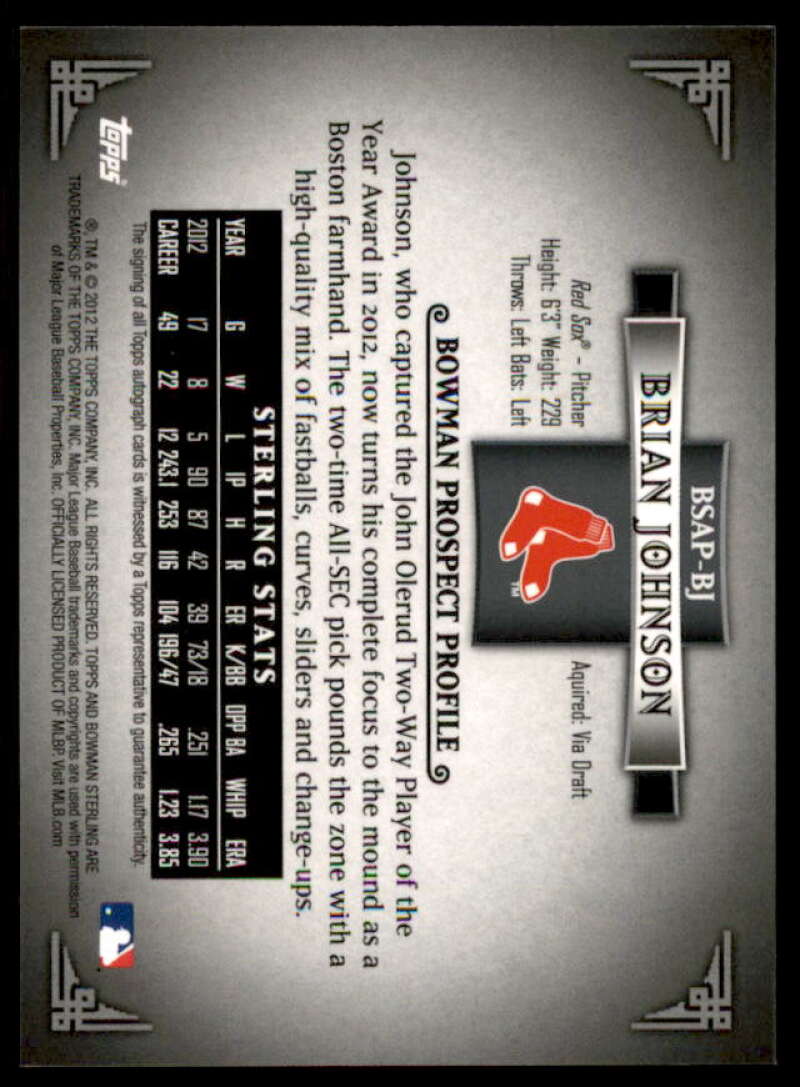 Brian Johnson 2012 Bowman Sterling Prospect Autographs Black Refractors #BJ  Image 2