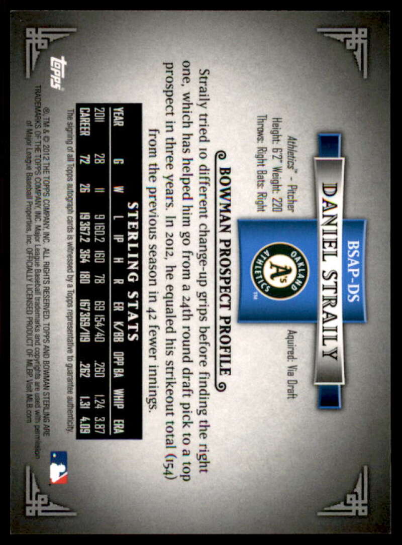 Daniel Straily Card 2012 Bowman Sterling Prospect Autographs #DS  Image 2
