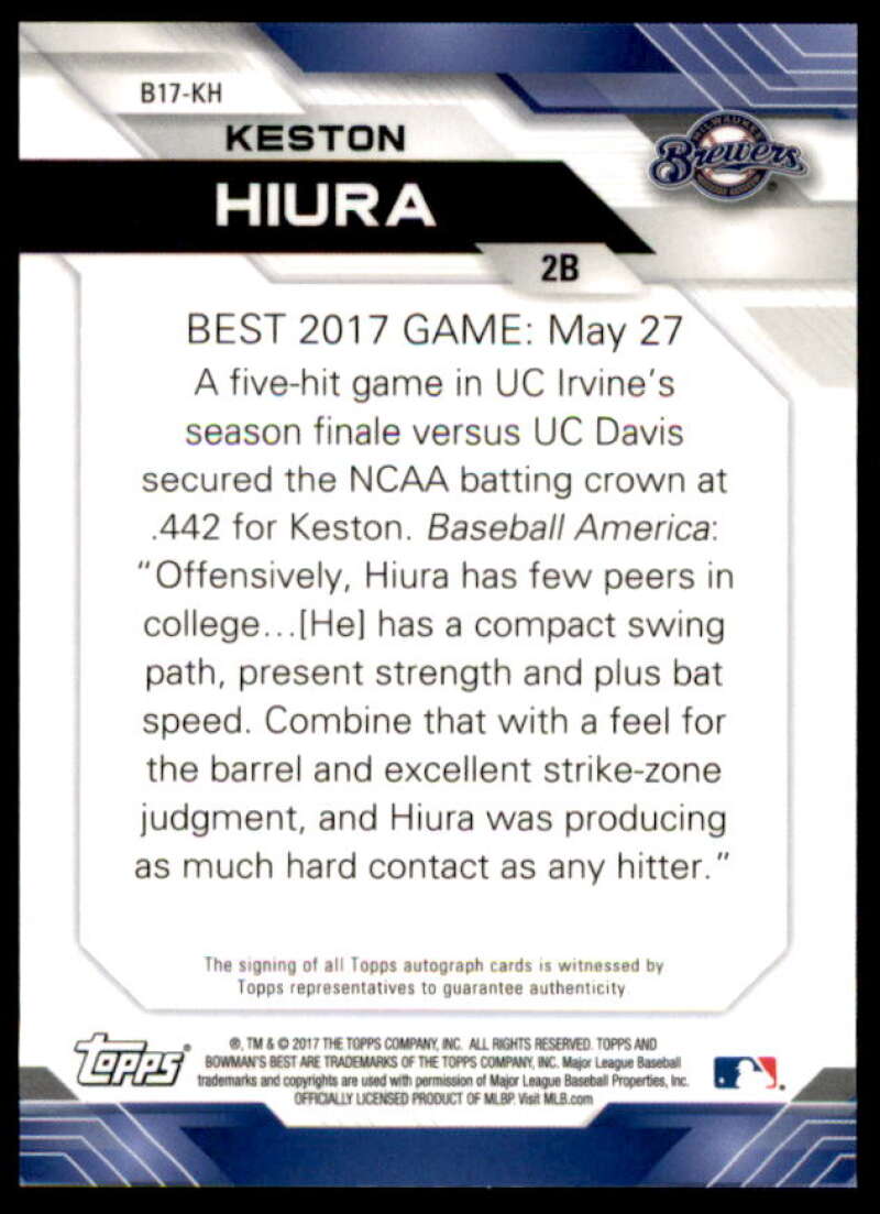 Keston Hiura Card 2017 Bowman's Best Best of '17 Autographs #B17KH  Image 2