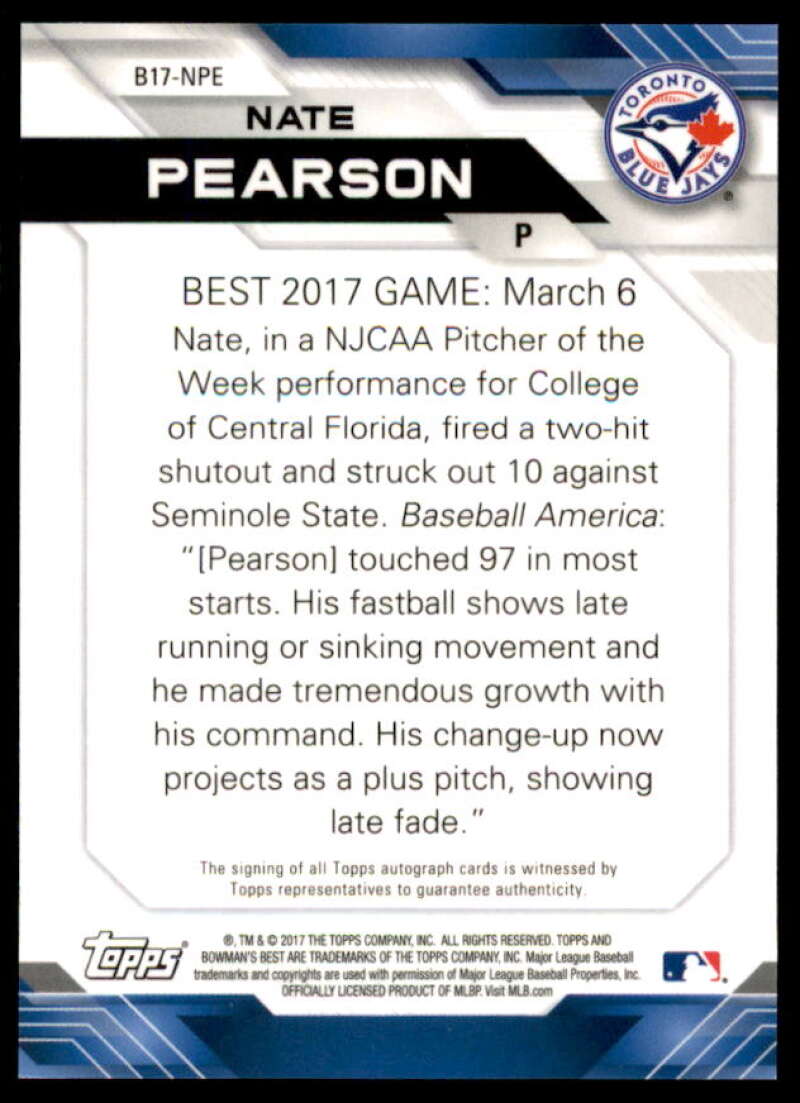 Nate Pearson Card 2017 Bowman's Best Best of '17 Autographs #B17NPE  Image 2