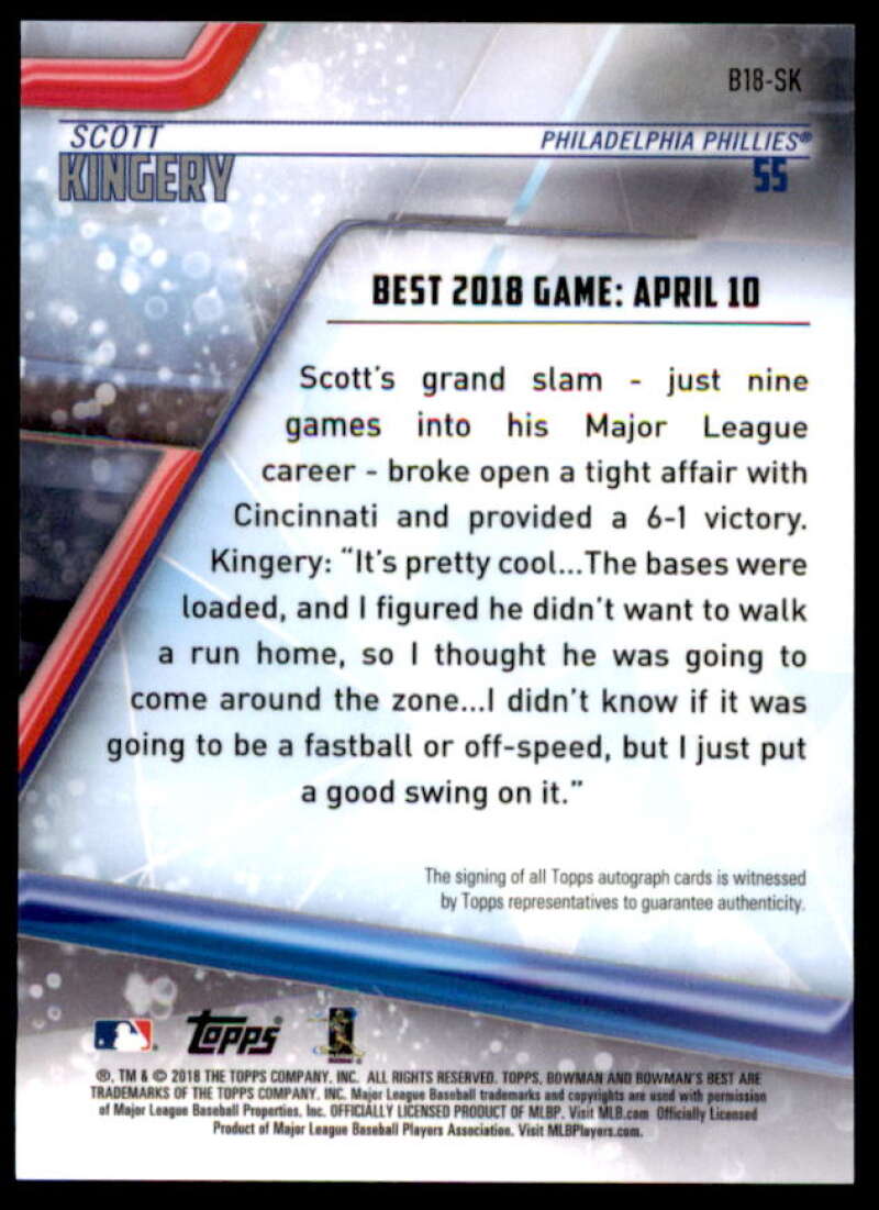 Scott Kingery Card 2018 Bowman's Best Best of '18 Autographs #B18SK  Image 2