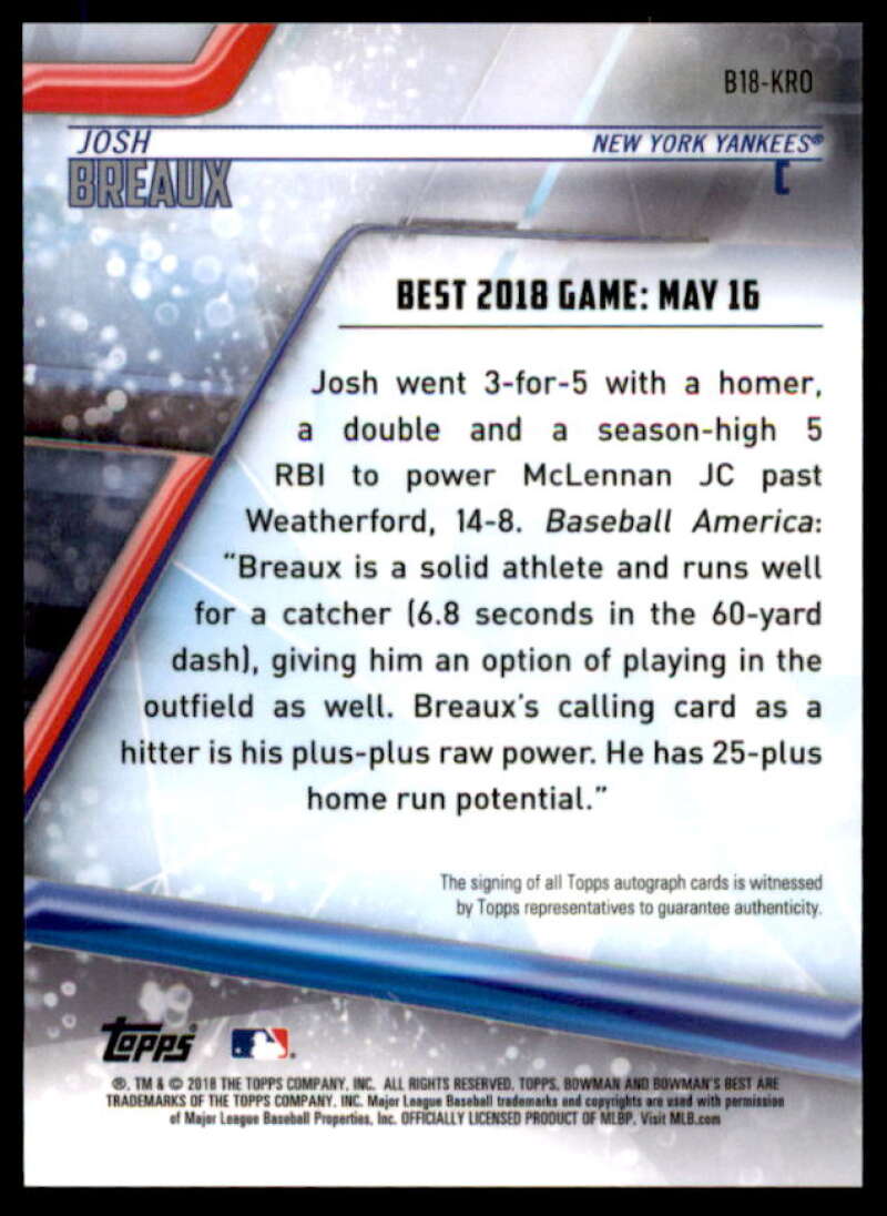Josh Breaux Card 2018 Bowman's Best Best of '18 Autographs #B18KRO  Image 2