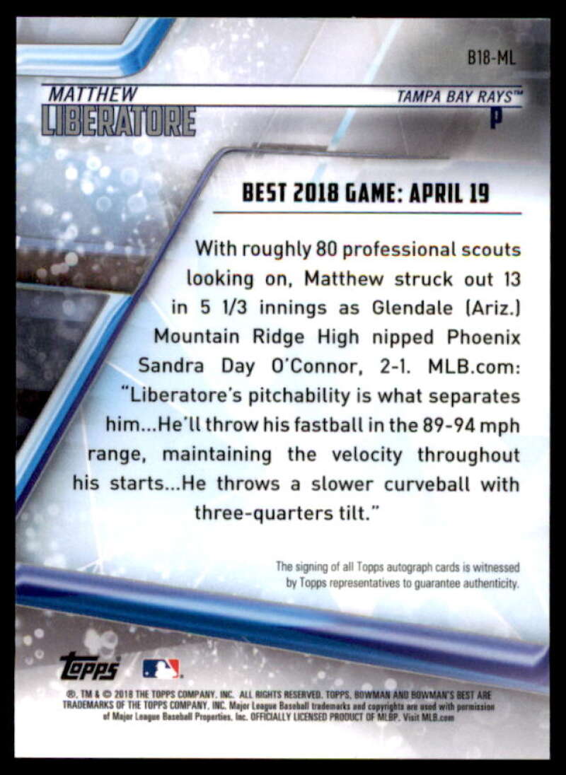 Matthew Liberatore 2018 Bowman's Best Best of '18 Autographs #B18ML  Image 2