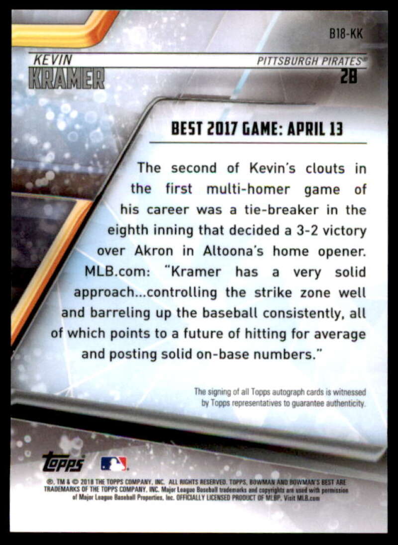Kevin Kramer 2018 Bowman's Best Best of '18 Auto Gold Refractors #B18KK  Image 2