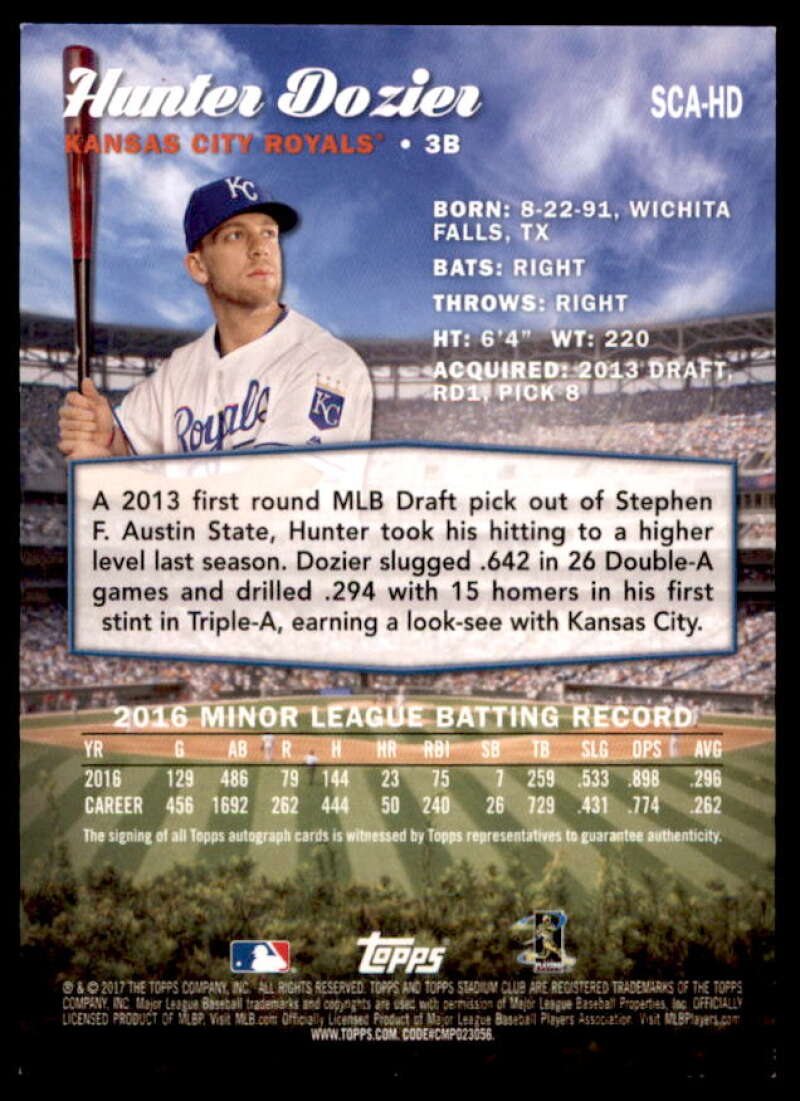 Hunter Dozier Card 2017 Stadium Club Autographs #SCAHD  Image 2