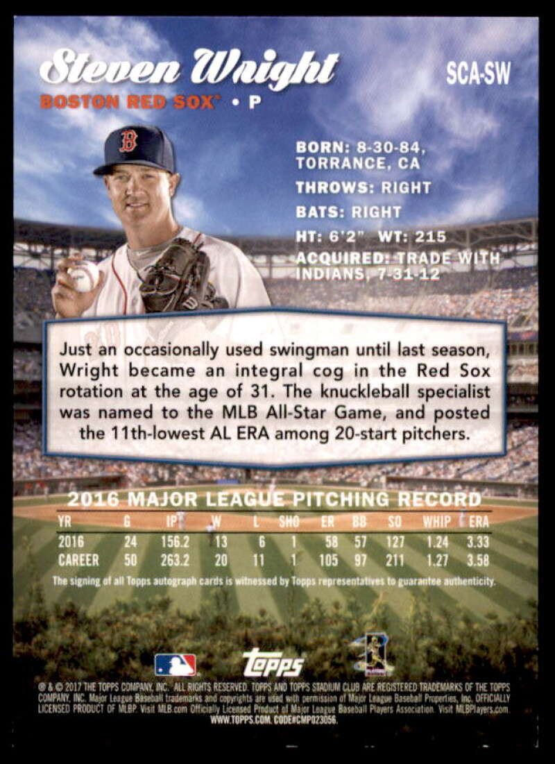 Steven Wright Card 2017 Stadium Club Autographs #SCASW  Image 2