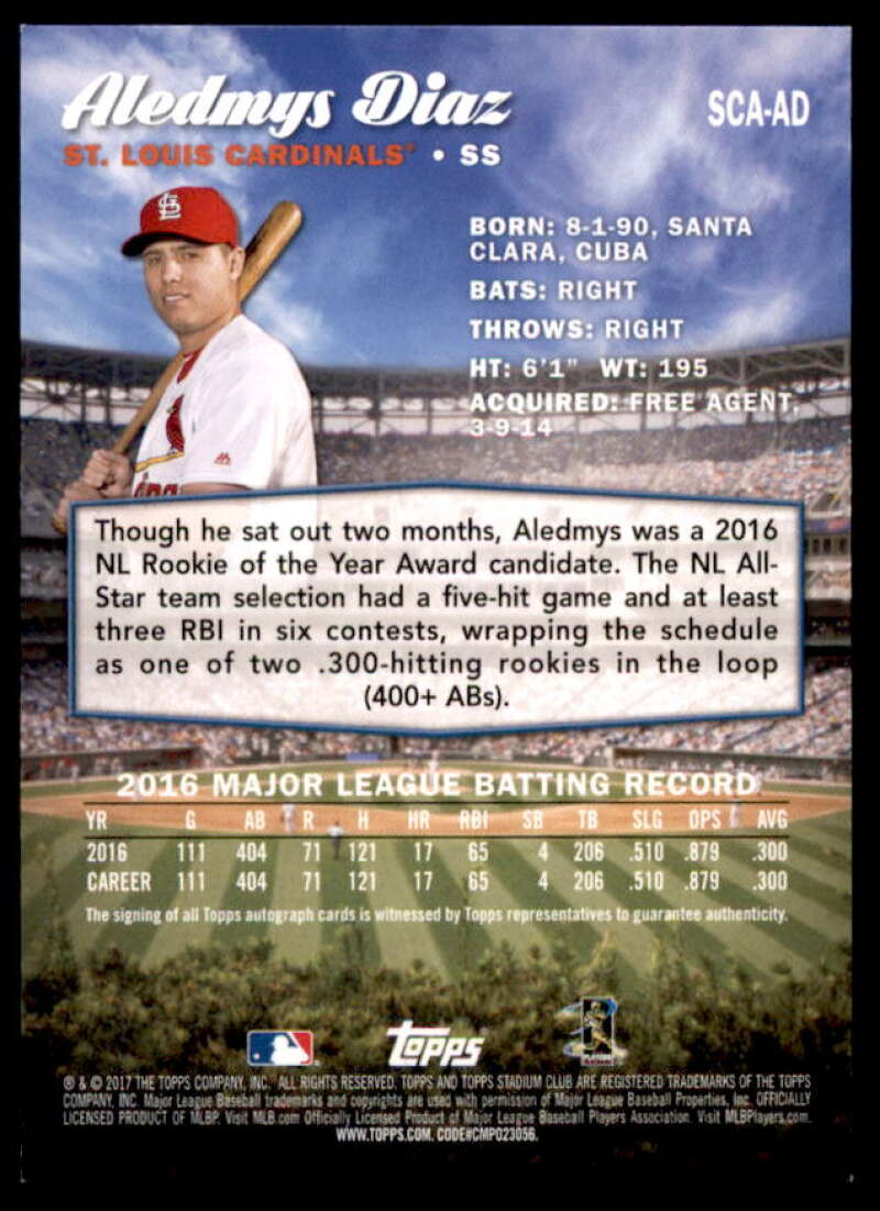 Aledmys Diaz Card 2017 Stadium Club Autographs #SCAAD  Image 2