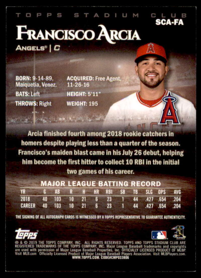 Francisco Arcia Card 2019 Stadium Club Autographs #SCAFA  Image 2