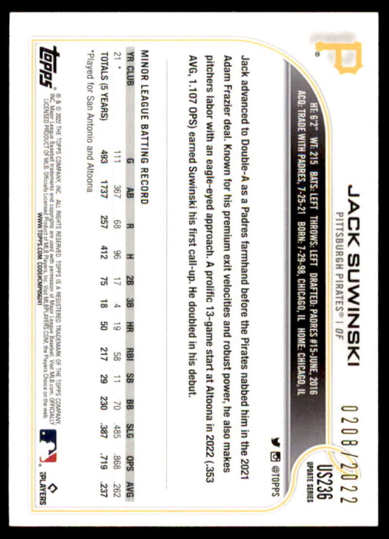Jack Suwinski Rookie Card 2022 Topps Update Gold #US236  Image 2