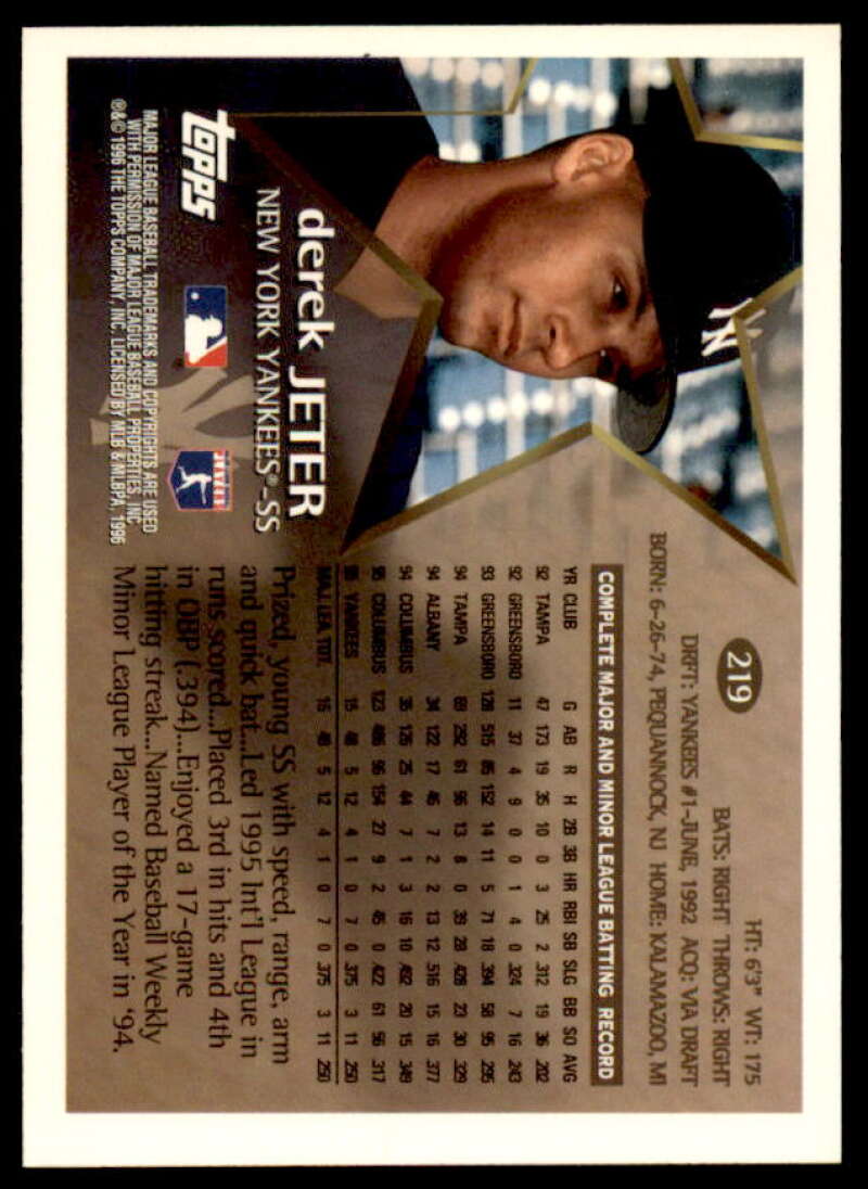 Derek Jeter Card 1996 Topps Team Topps #219  Image 2