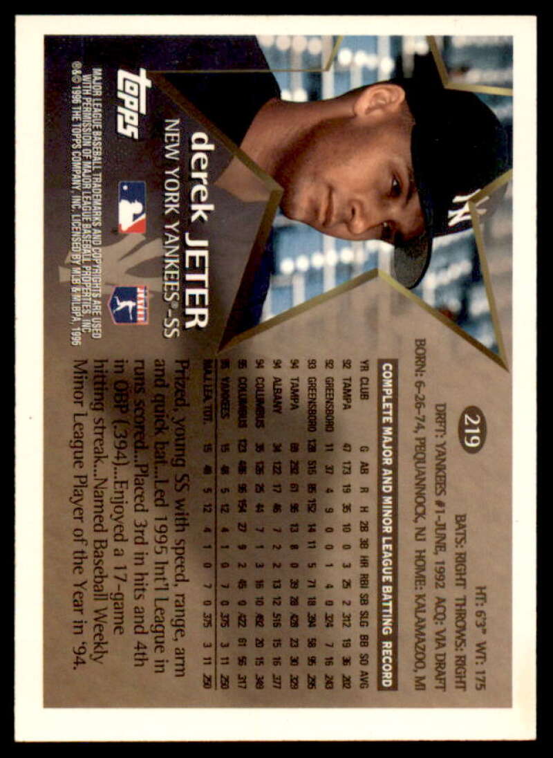 Derek Jeter Card 1996 Topps Team Topps #219  Image 2
