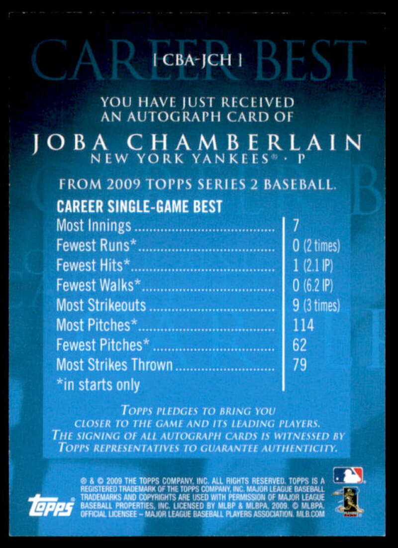 Joba Chamberlain A2 Card 2009 Topps Career Best Autographs #JCH  Image 2