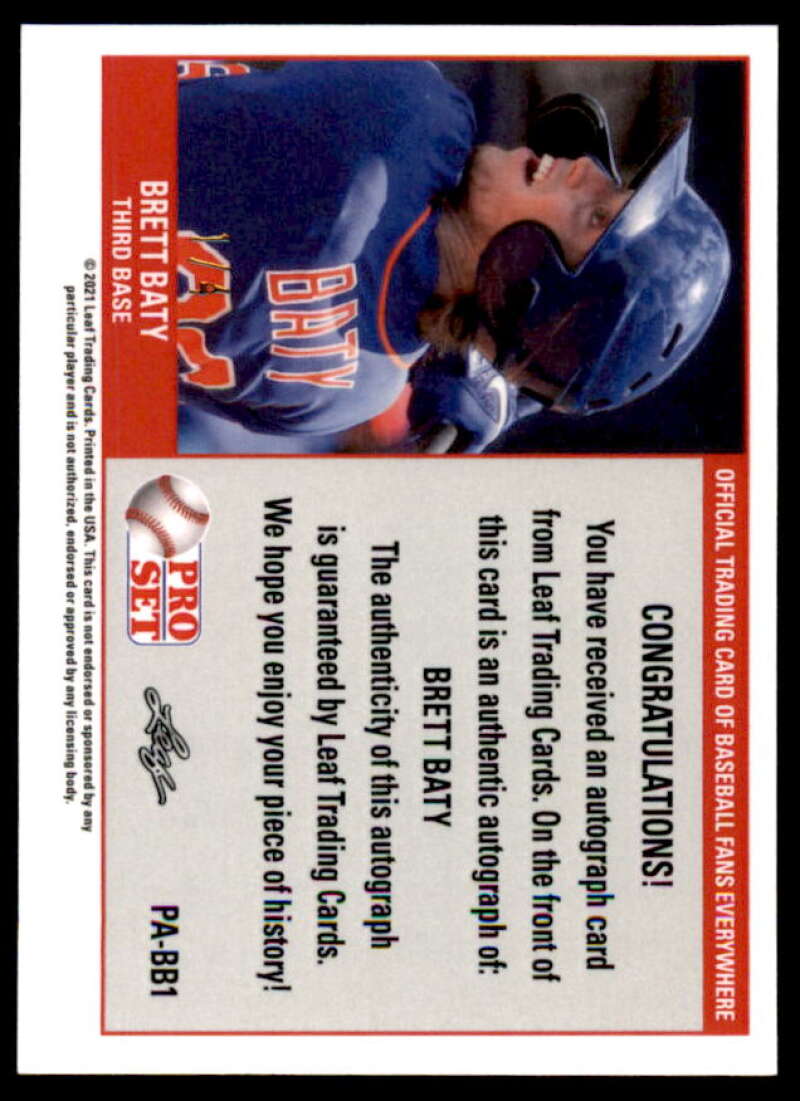 Brett Baty Rookie Card 2021 Leaf Pro Set Purple #PABB1  Image 2