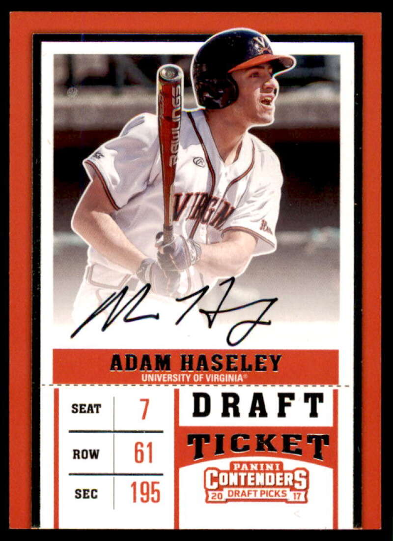 Adam Haseley AU/Batting Rookie Card 2017 Panini Contenders Draft Picks #45A  Image 1