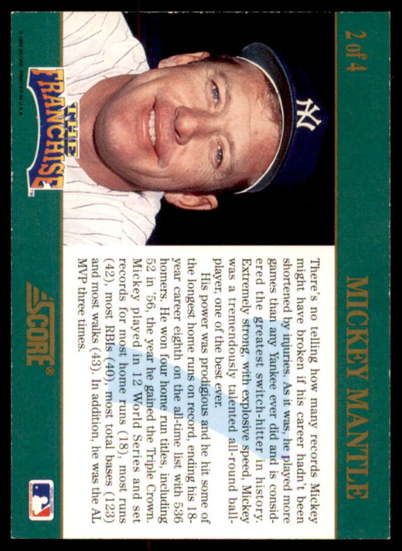 Mickey Mantle Card 1992 Score Franchise #2  Image 2