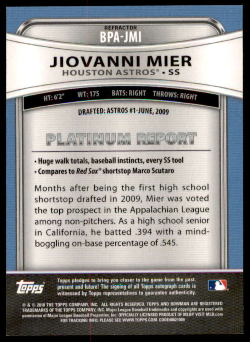 Jiovanni Mier 2010 Bowman Platinum Prospect Autographs Refractors #JMI  Image 2