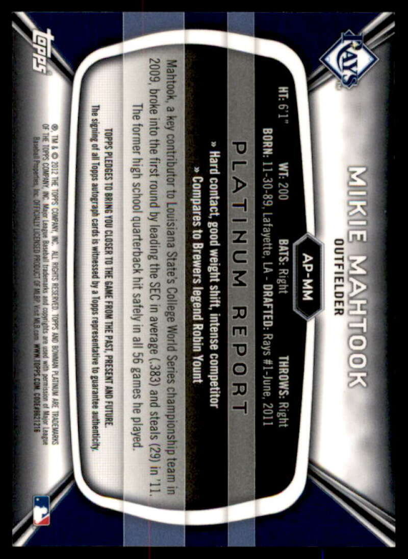 Mikie Mahtook 2012 Bowman Platinum Prospect Auto Green Refractors #MM  Image 2