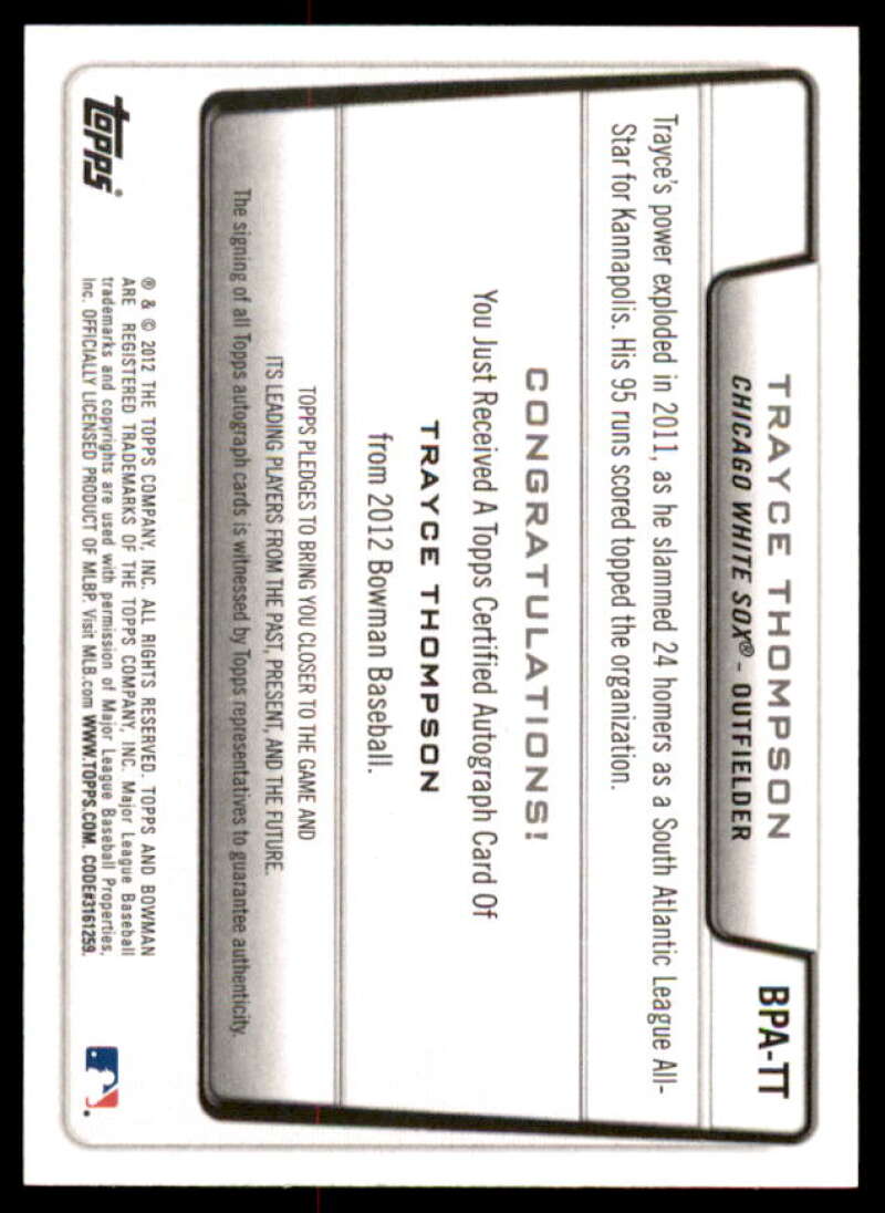 Trayce Thompson Card 2012 Bowman Prospect Autographs #TT  Image 2