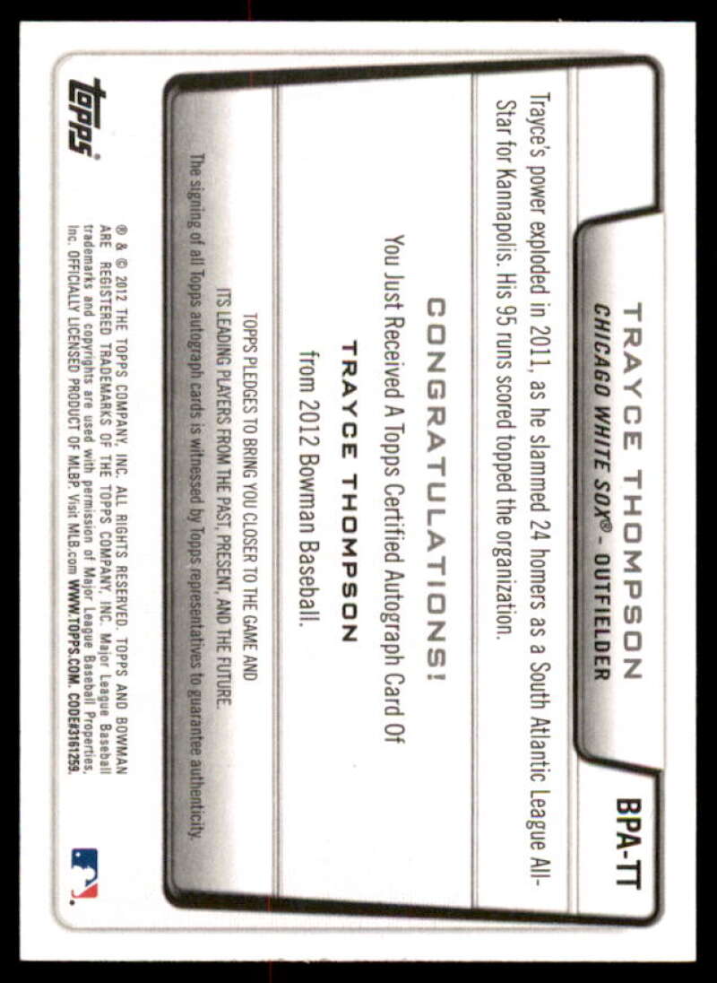 Trayce Thompson Card 2012 Bowman Prospect Autographs #TT  Image 2