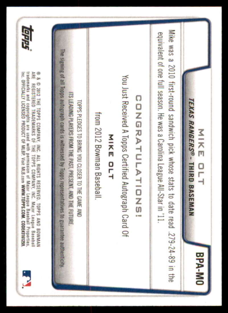 Mike Olt Card 2012 Bowman Prospect Autographs #MO  Image 2