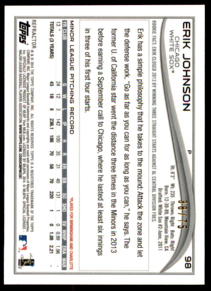 Erik Johnson 2014 Topps Chrome Rookie Autographs Sepia Refractors #98  Image 2