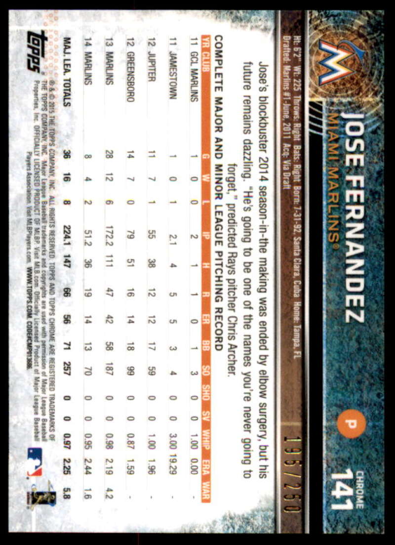 Jose Fernandez Card 2015 Topps Chrome Purple Refractors #141  Image 2