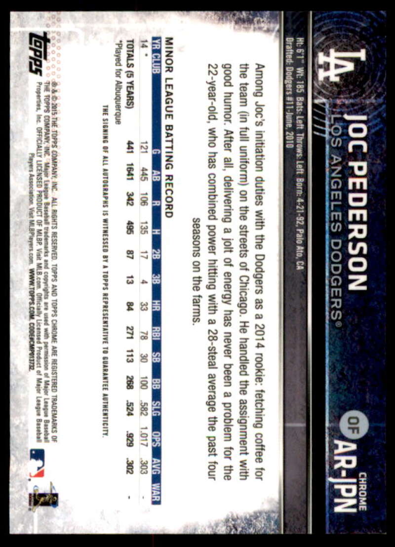 Joc Pederson Card 2015 Topps Chrome Rookie Autographs #ARJPN  Image 2