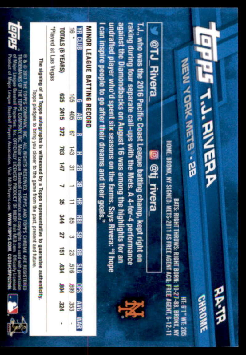 T.J. Rivera Card 2017 Topps Chrome Rookie Autographs #RATR  Image 2