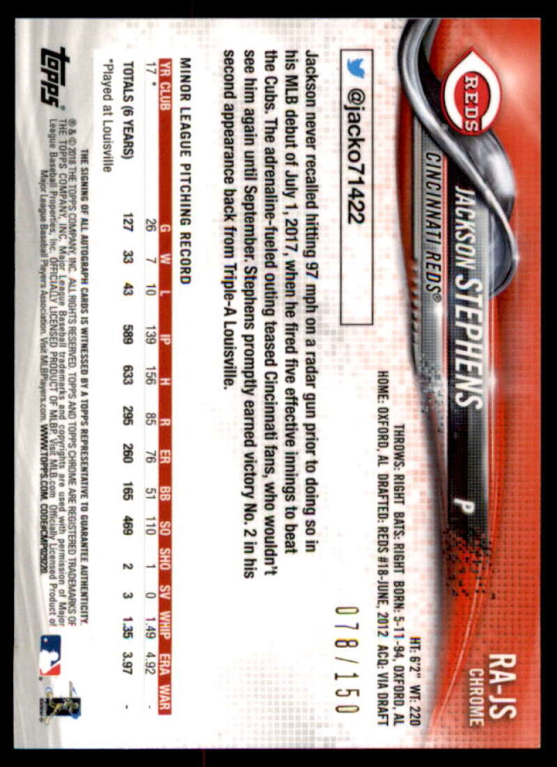 Jackson Stephens 2018 Topps Chrome Rookie Autographs Blue Wave Ref #RAJS  Image 2