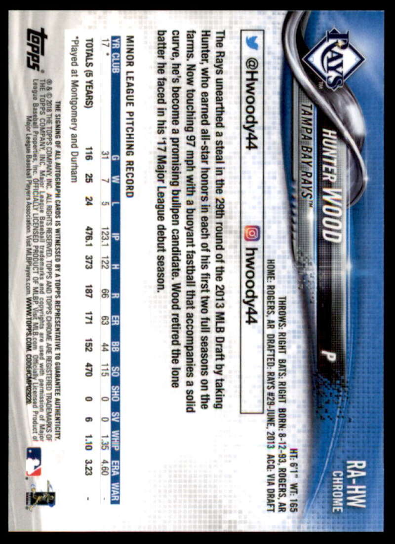 Hunter Wood Card 2018 Topps Chrome Rookie Autographs #RAHW  Image 2