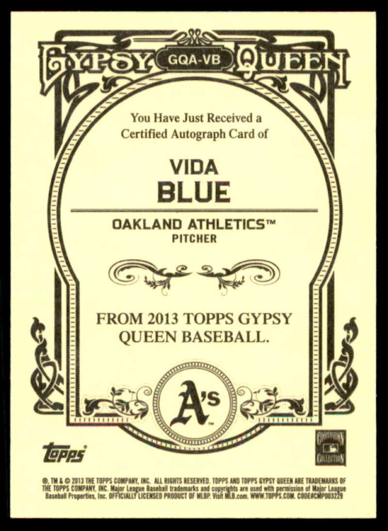 Vida Blue Card 2013 Topps Gypsy Queen Autographs #VB  Image 2