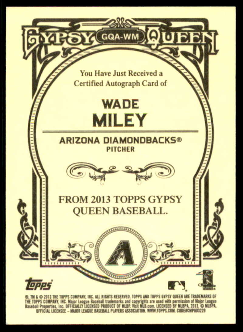 Wade Miley Card 2013 Topps Gypsy Queen Autographs #WM  Image 2