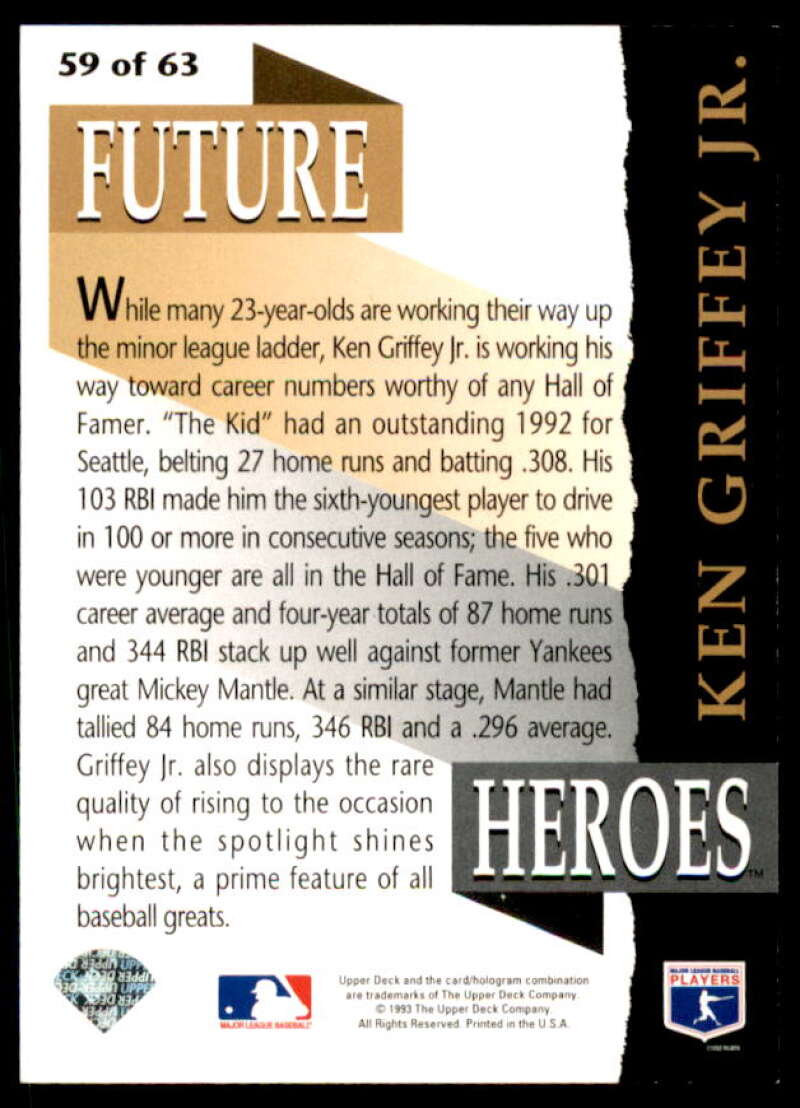 Ken Griffey Jr. Card 1993 Upper Deck Future Heroes #59  Image 2