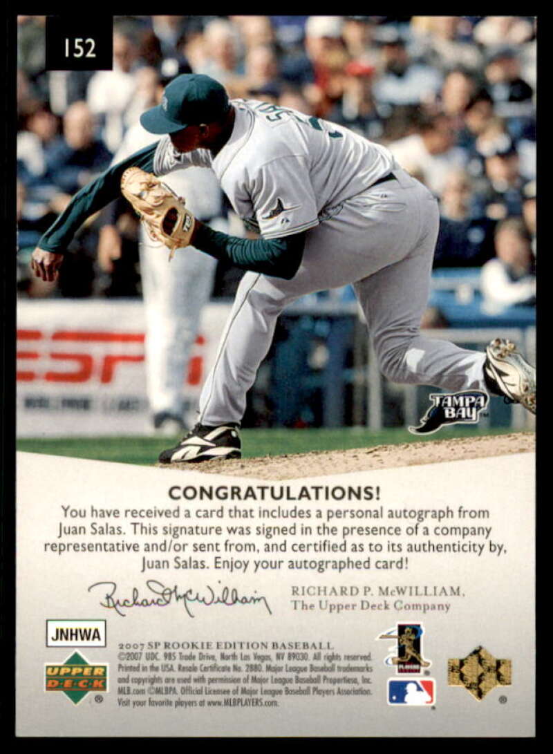 Juan Salas 95 Rookie Card 2007 SP Rookie Edition Autographs #152  Image 2