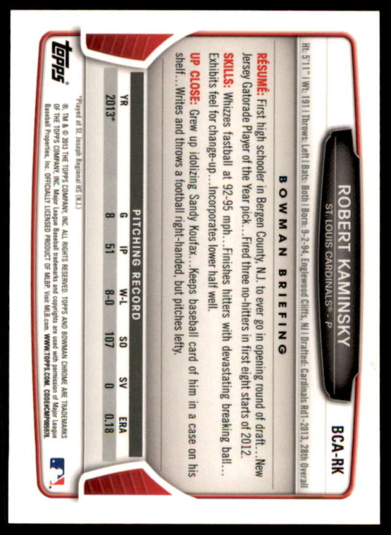Robert Kaminsky 2013 Bowman Chrome Draft Draft Pick Autographs #RK  Image 2